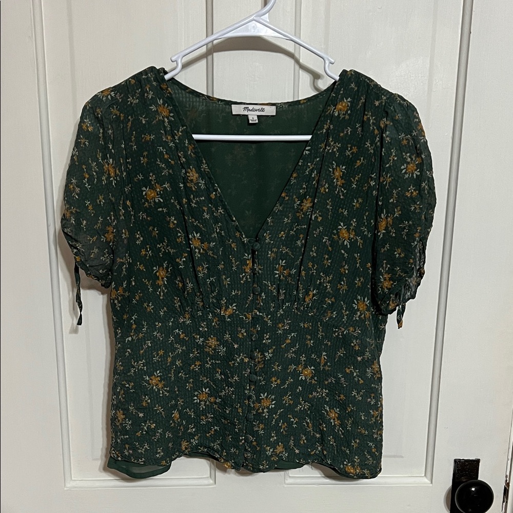 Madewell Forest Green Floral Top